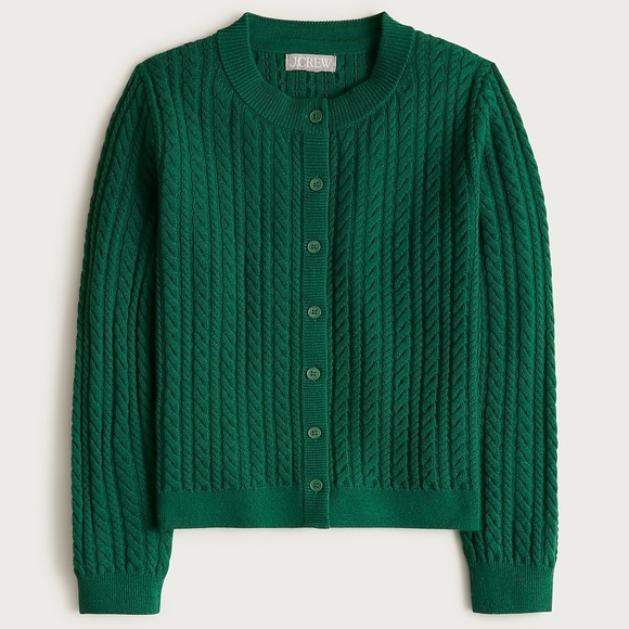 J.Crew Merino Wool Cable-knit Crewneck Cardigan Sweater in Magic Forest XS  NWT - Picture 3 of 6